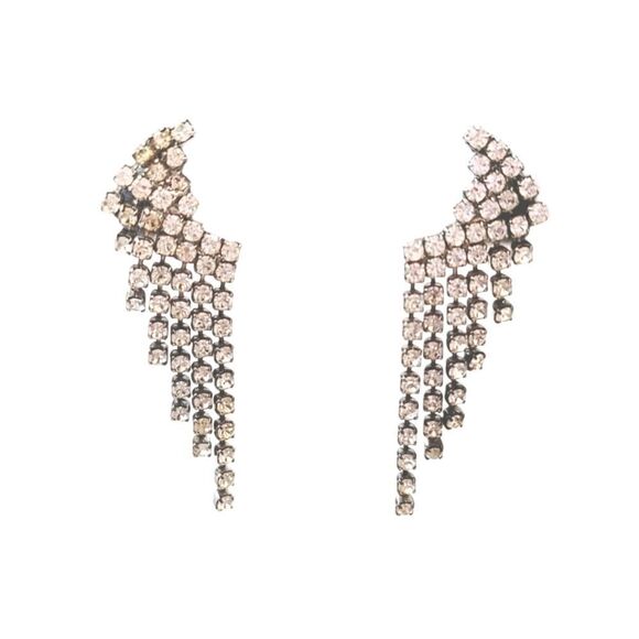 Vintage Butterfly Angel Wings Graduated Rhinestone Clip On Earrings - Picture 1 of 6